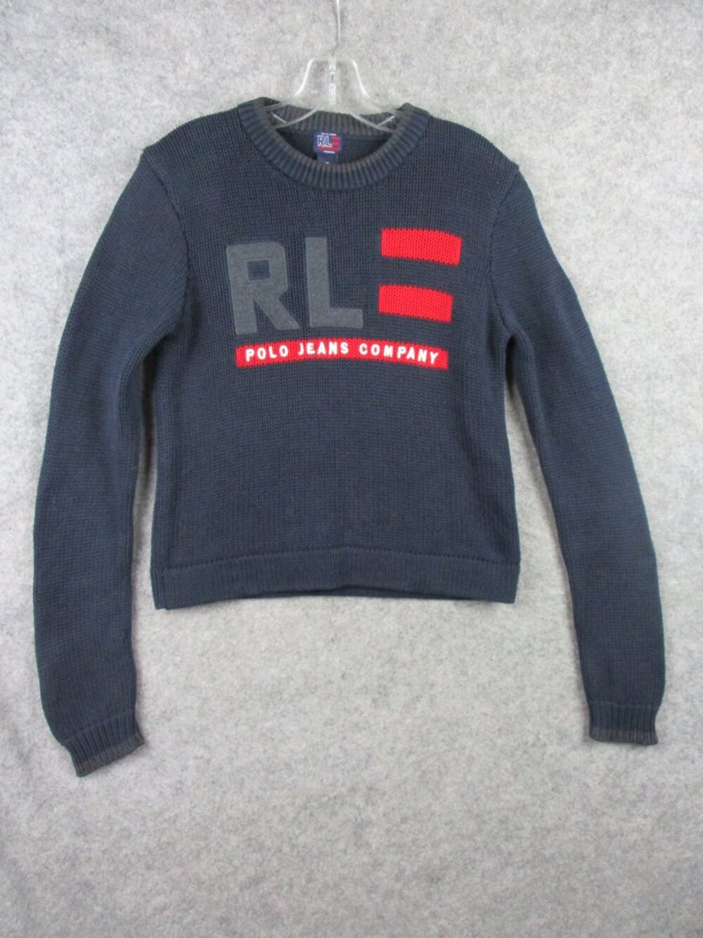 Vintage Ralph Lauren Polo Jeans CO Sweater Women Medium Navy Blue Knit RL Flag